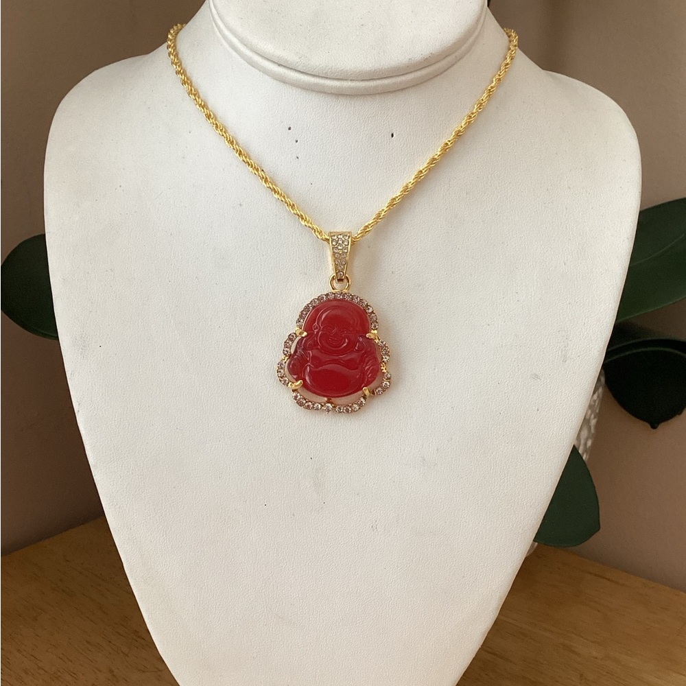 Gold and Red Buddha Pendant Necklace - Picture 3 of 10